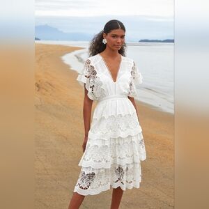 FARM RIO Off White Lace Richelieu Midi Dress XXS NWT